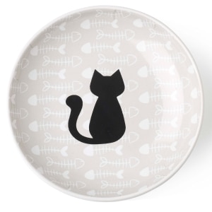 Fishbone Kitty Design Stoneware Taupe Cat Bowl