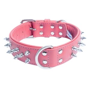 Amsterdam Dog Collar Leather Spiked - Bubblegum Pink