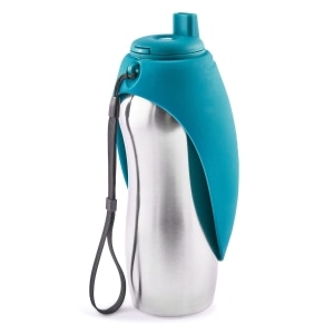 Stainless Steel Travel Water Bottle with Silicone Flip Up Blue Bowl