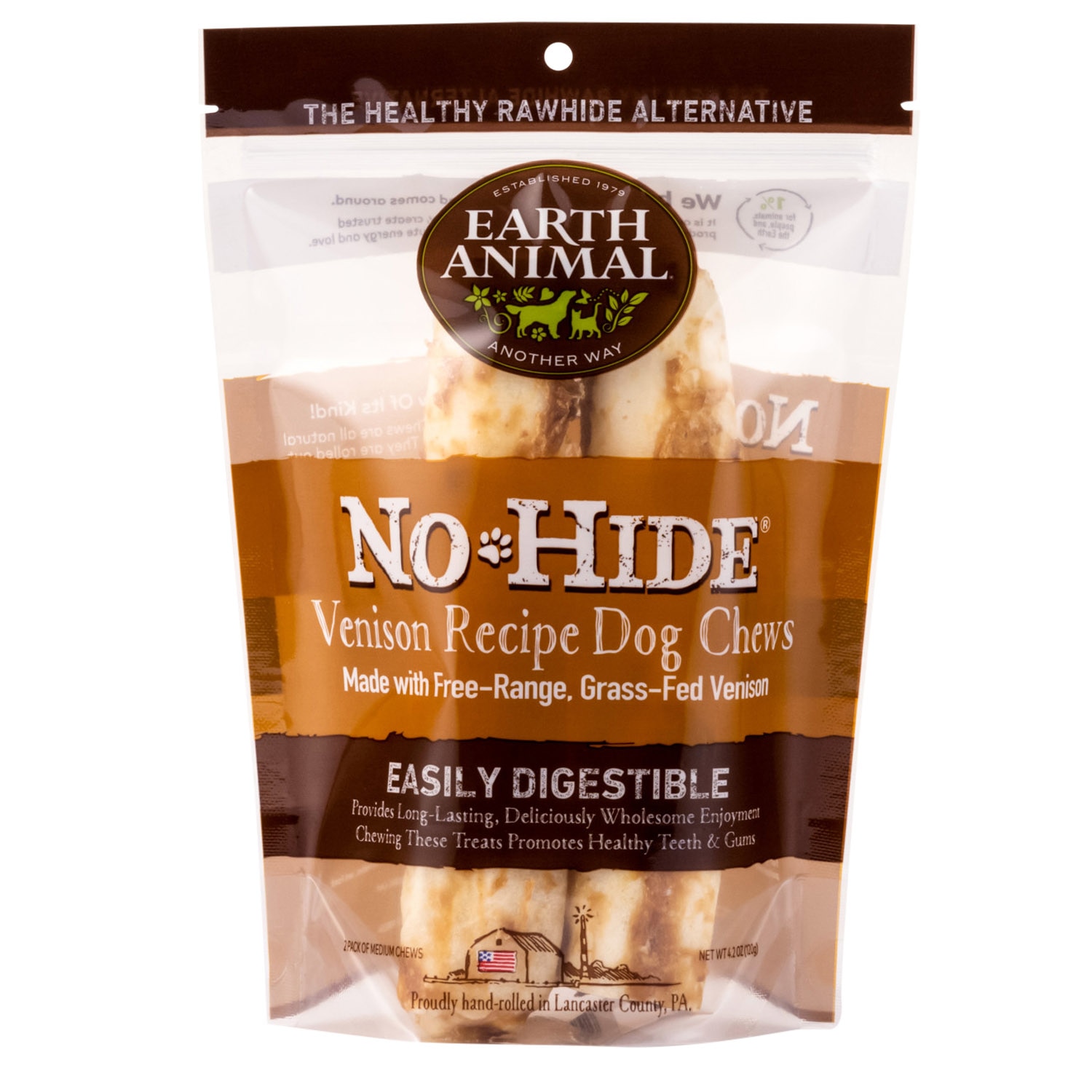 Earth Animal No-Hide Grass-Fed Venison Natural Rawhide Alternative Dog Chew  2 Pack