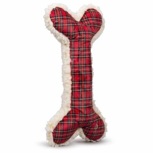 Holiday Tartan & Natural HuggleFleece Bone Dog Toy