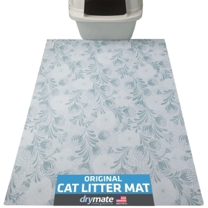 Light Blue Floral Cat Litter Mat