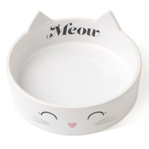 Meow Kitty Shallow Stoneware White Cat Bowl