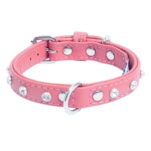 Athens Dog Collar Leather with Rhinestone Bubblegum Pink