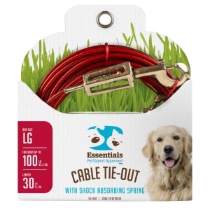 Large Dog Red Cable Tie-Out with Shock Absorbing Spring