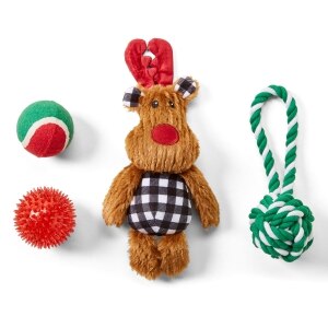 Reindeer Stocking 4-Piece Dog Toys