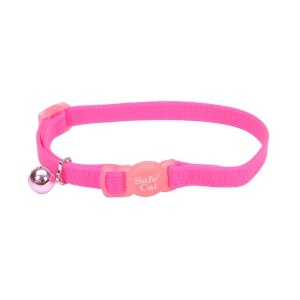 Safe Cat Nylon Adjustable Breakaway Cat Collar - Neon Pink