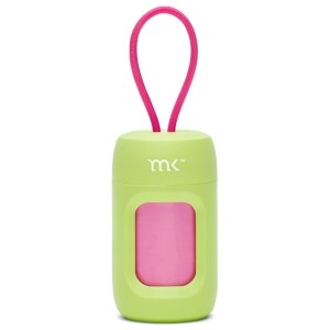 Green Dispenser with Pink Bags