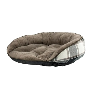 Black, Taupe & Ivory Plaid Curved Bed
