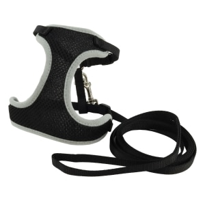 Comfort Soft Adjustable Mesh Black Cat Harness & 6ft Leash